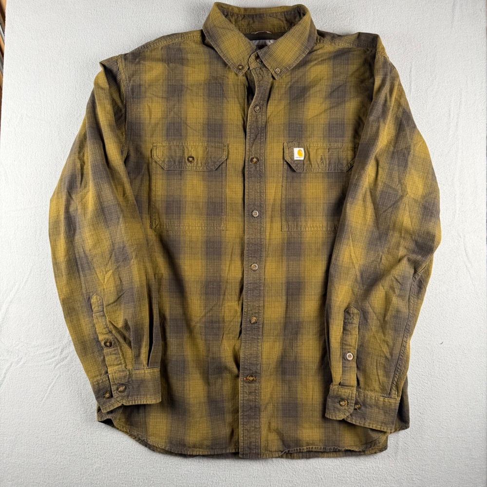 Carhartt Mens Relaxed Fit Plaid Button Down Shirt XL Olive Fall Outdoor Work